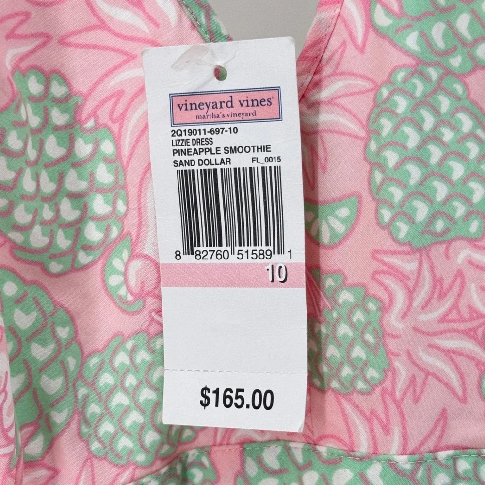 Vineyard Vines Lizzie Dress Womens 10 NWT Pink‎ Pineapple Smoothie Halter Cotton